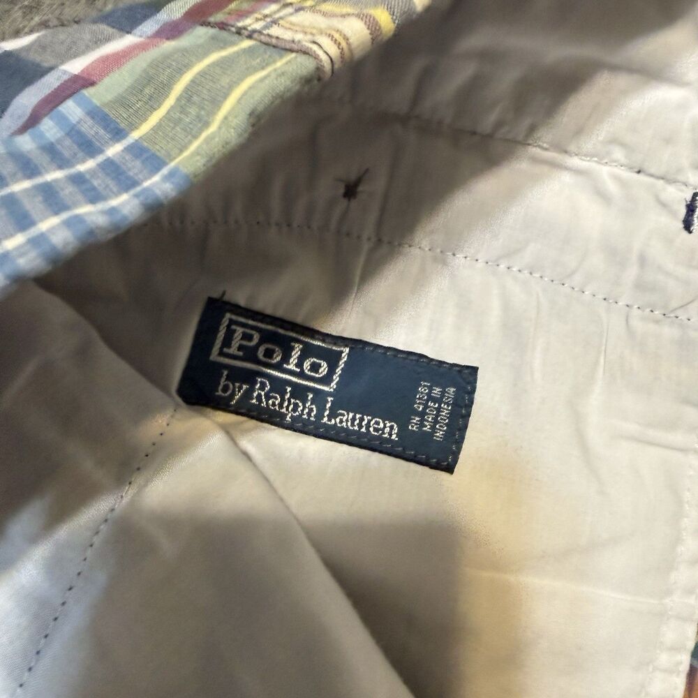 Vintage 90s Polo Ralph Lauren Indian Madras Shorts Size 38 Patchwork Plaid Prep - Picture 3 of 8